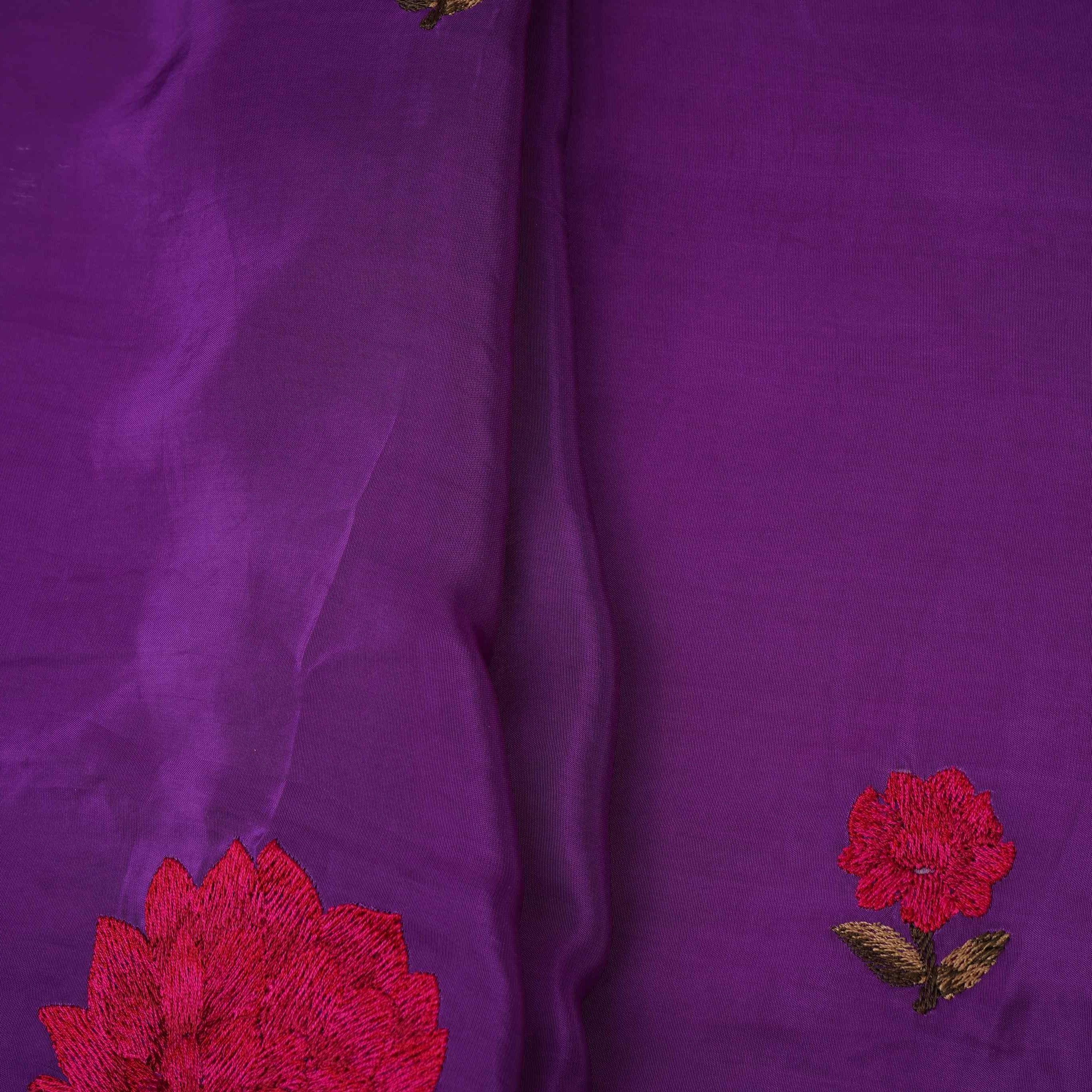 Purple Border embroidery Crepe Fabric VFS-31654 - TradeUNO