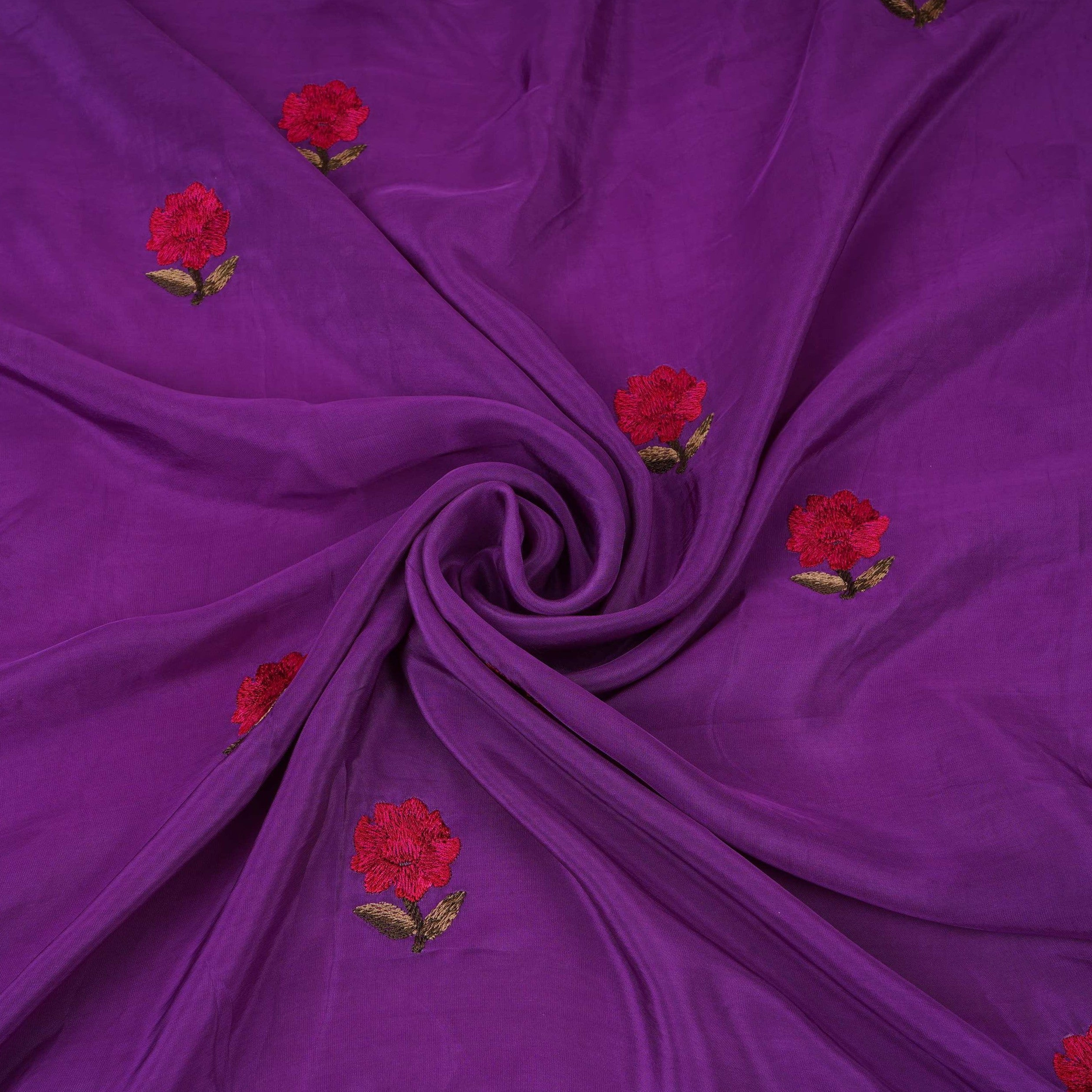 Purple Border embroidery Crepe Fabric VFS-31654 - TradeUNO