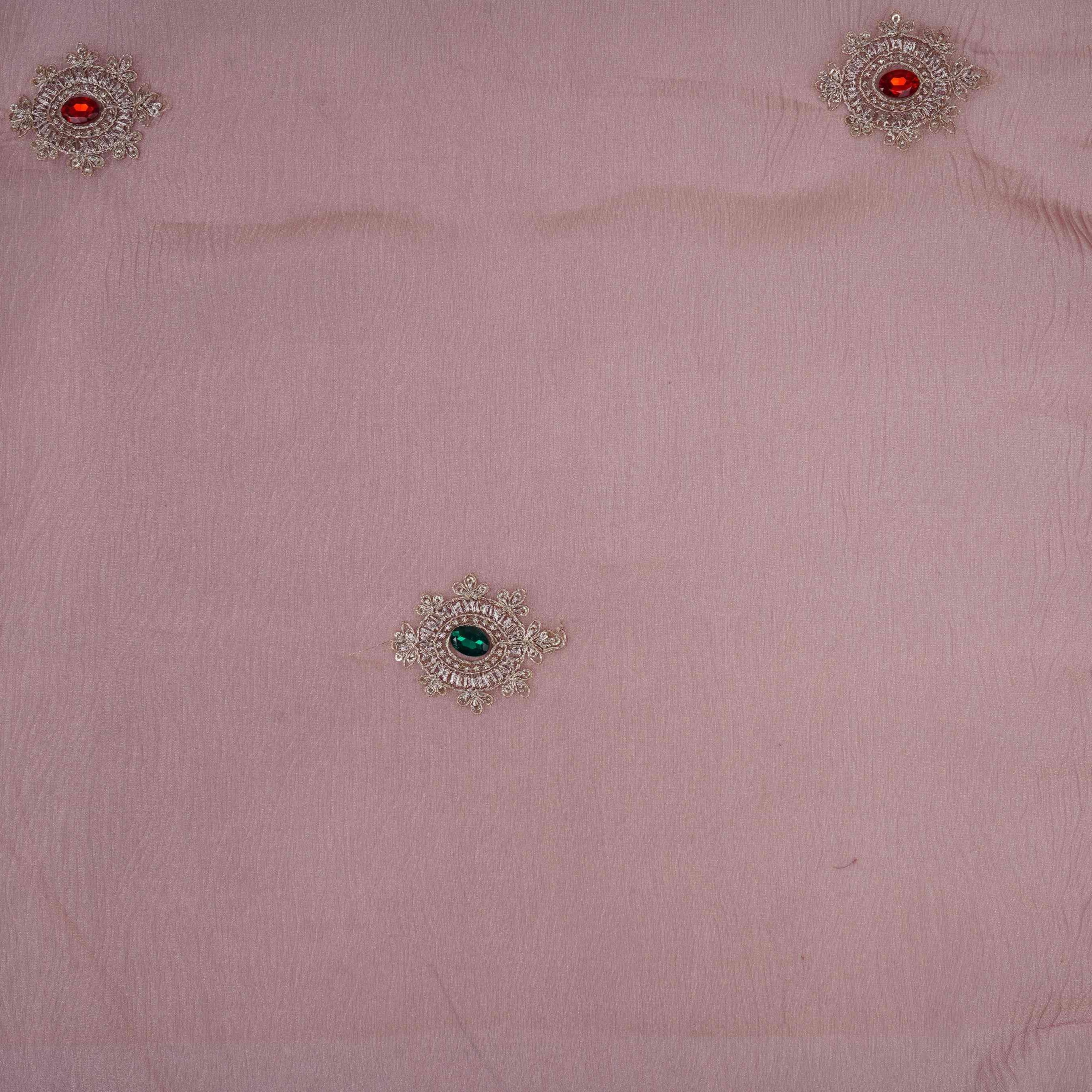 Pink Stone Golden Zari Buti Crushed Tissue Fabric GT-33044