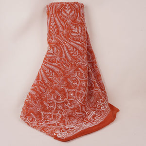Rust Orange Traditional Dori Work Organza Fabric VFS-31519 - TradeUNO