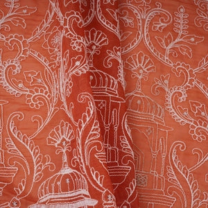 Rust Orange Traditional Dori Work Organza Fabric VFS-31519 - TradeUNO