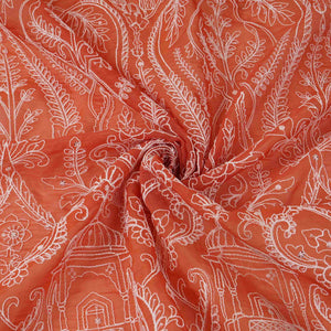 Rust Orange Traditional Dori Work Organza Fabric VFS-31519 - TradeUNO