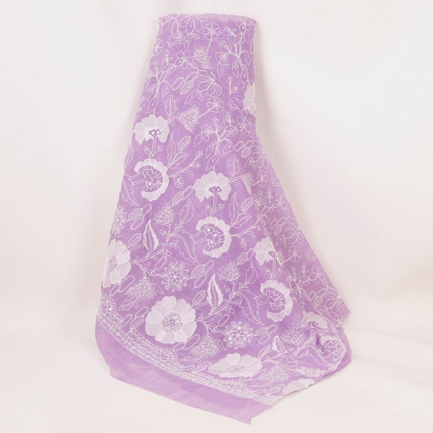 Lavender Chikankari embroidery Organza Fabric VFS-31706