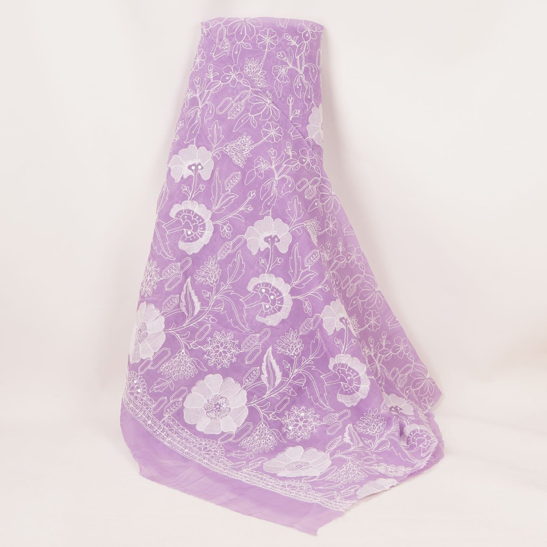 Lavender Chikankari embroidery Organza Fabric VFS-31706 - TradeUNO