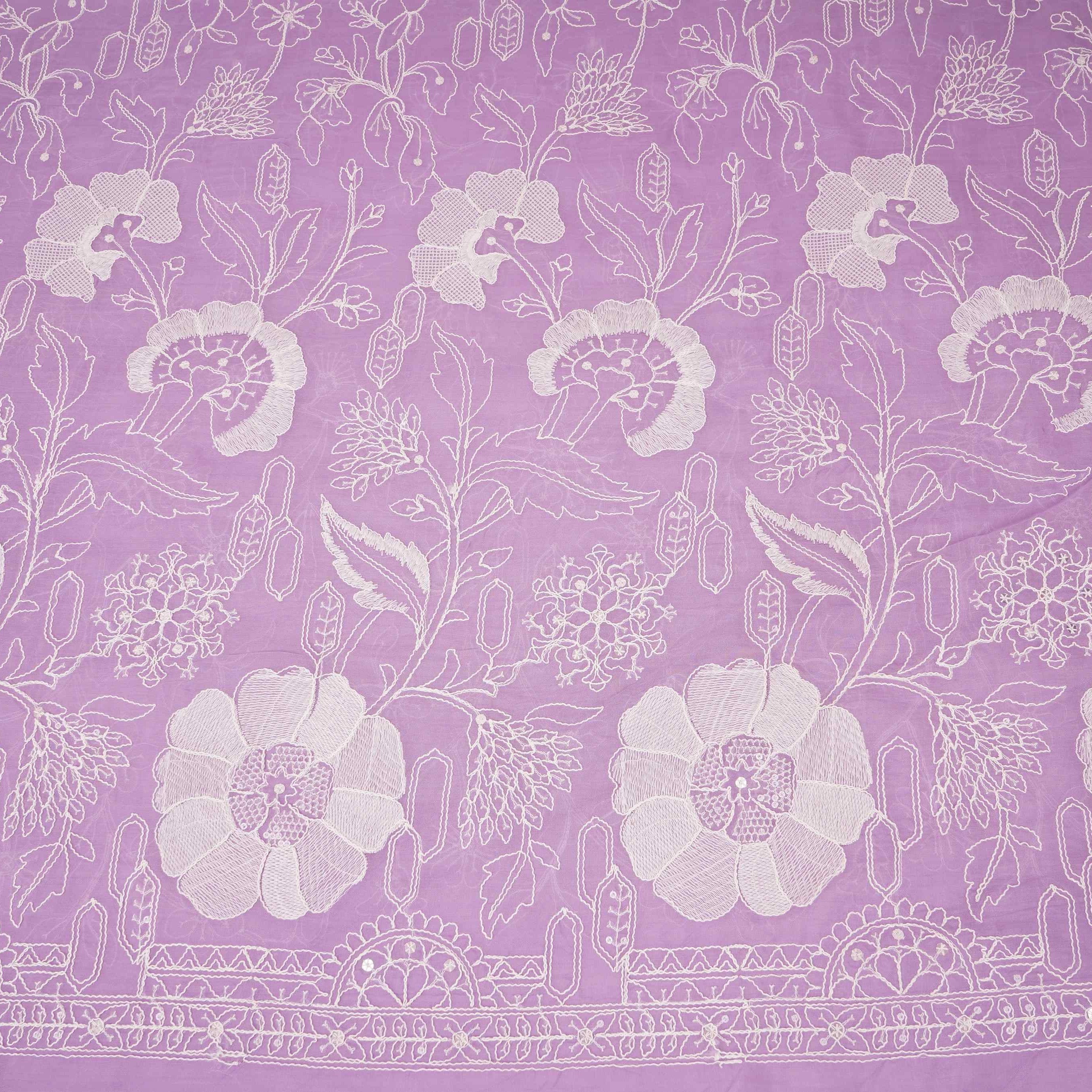 Lavender Chikankari embroidery Organza Fabric VFS-31706 - TradeUNO
