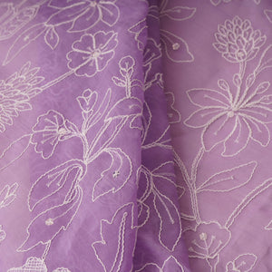 Lavender Chikankari embroidery Organza Fabric VFS-31706 - TradeUNO