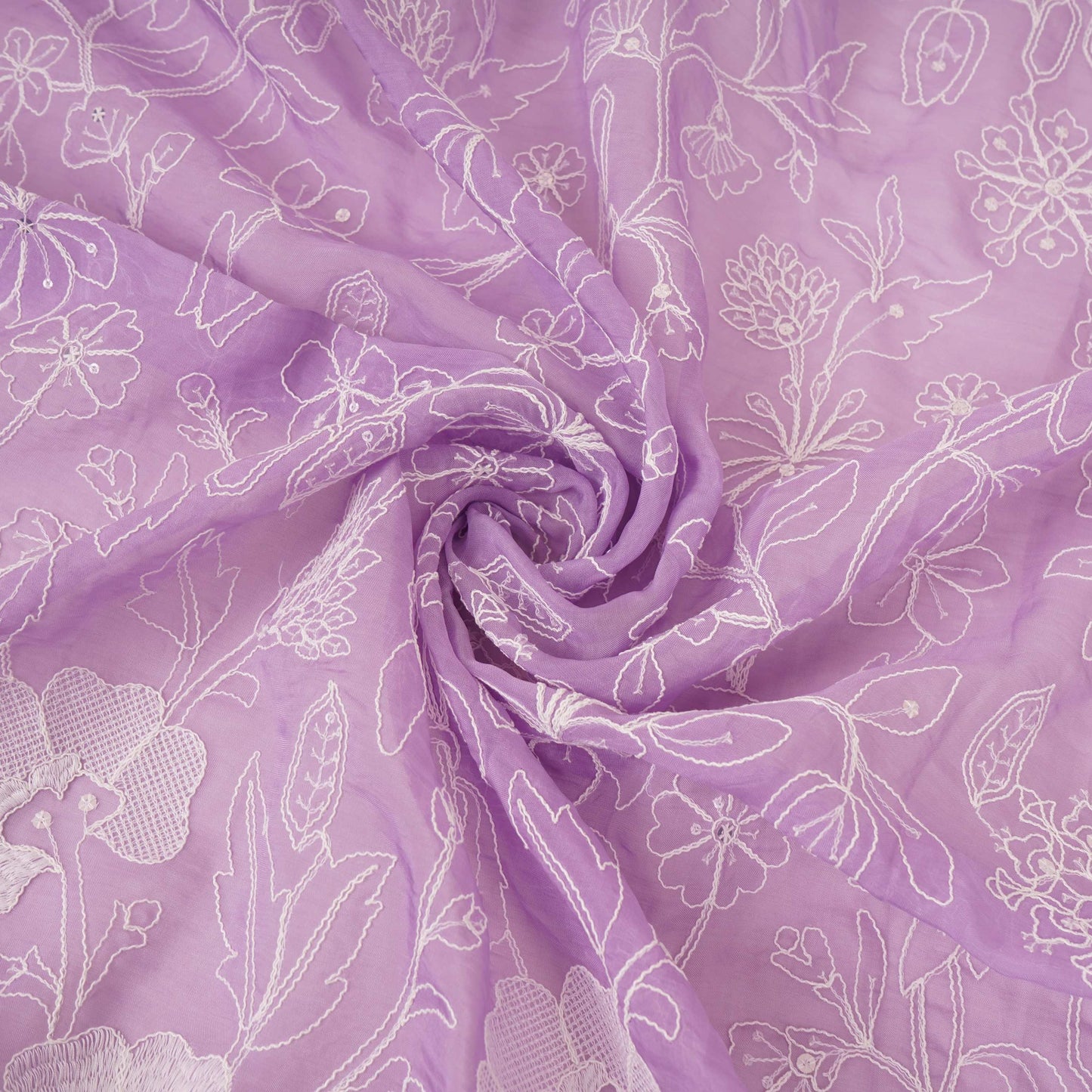 Lavender Chikankari embroidery Organza Fabric VFS-31706