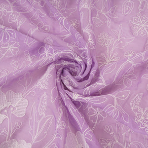 Lavender Chikankari embroidery Organza Fabric VFS-31706 - TradeUNO