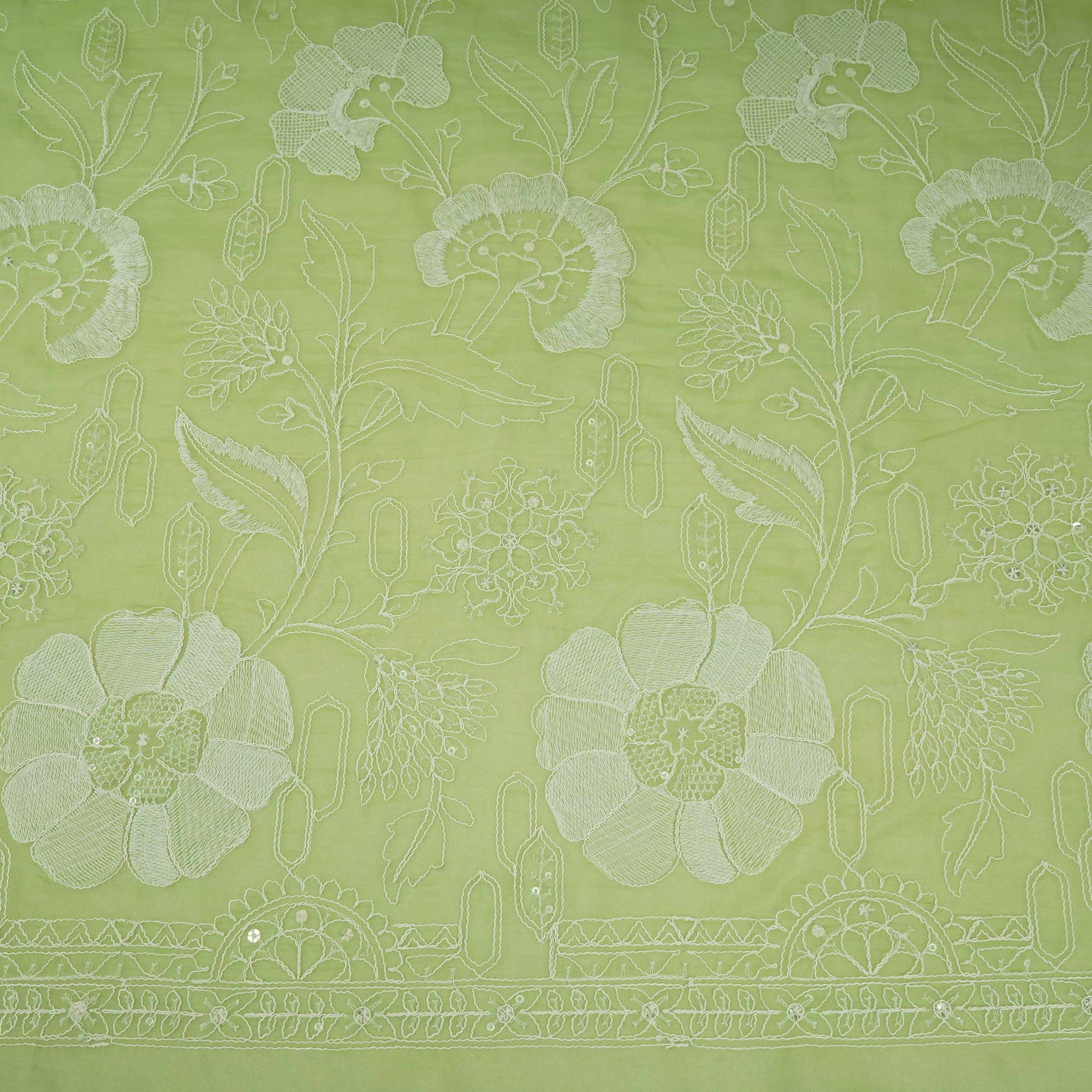 Parrot Green Chikankari embroidery Organza Fabric VFS-31704 - TradeUNO