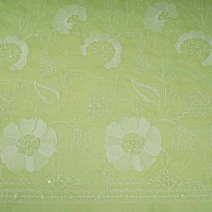 Parrot Green Chikankari embroidery Organza Fabric VFS-31704 - TradeUNO