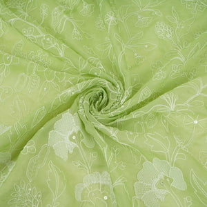 Parrot Green Chikankari embroidery Organza Fabric VFS-31704 - TradeUNO