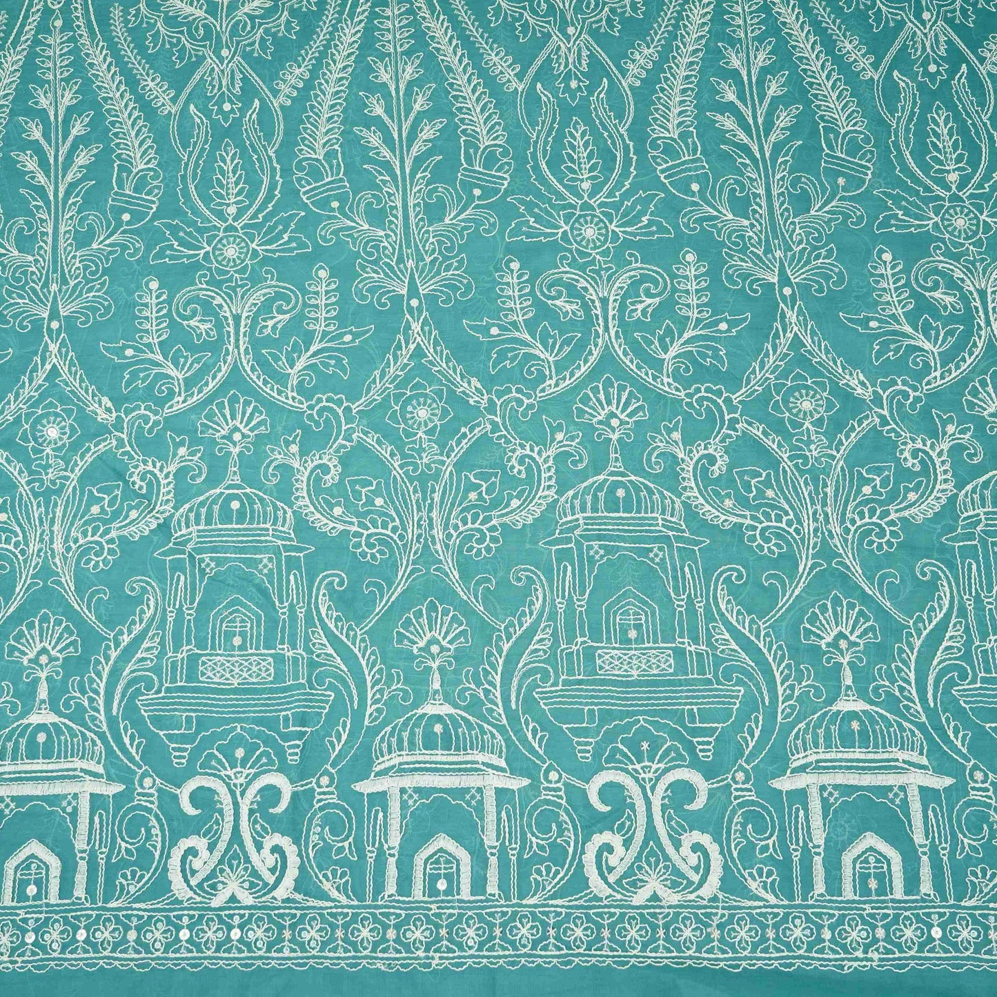 Peacock Blue Traditional Dori Work Organza Fabric VFS-31520