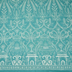 Peacock Blue Traditional Dori Work Organza Fabric VFS-31520 - TradeUNO