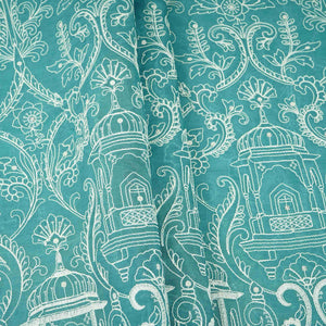 Peacock Blue Traditional Dori Work Organza Fabric VFS-31520 - TradeUNO