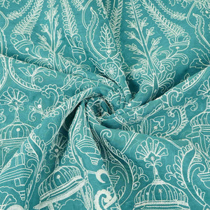 Peacock Blue Traditional Dori Work Organza Fabric VFS-31520 - TradeUNO