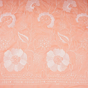 Salmon Pink Chikankari embroidery Organza Fabric VFS-31705 - TradeUNO