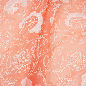 Salmon Pink Chikankari embroidery Organza Fabric VFS-31705 - TradeUNO