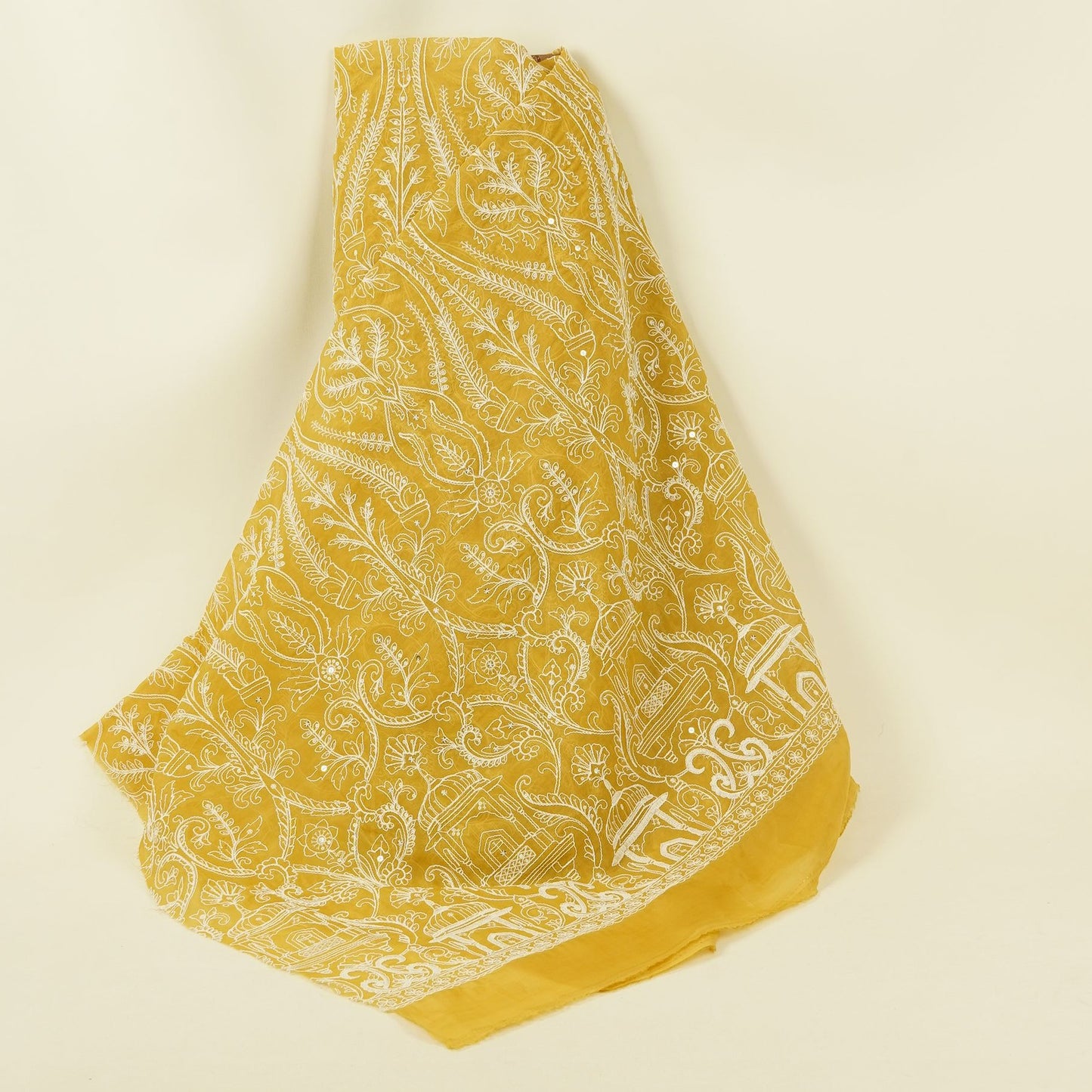 Mustard Traditional Dori Work Organza Fabric VFS-31521