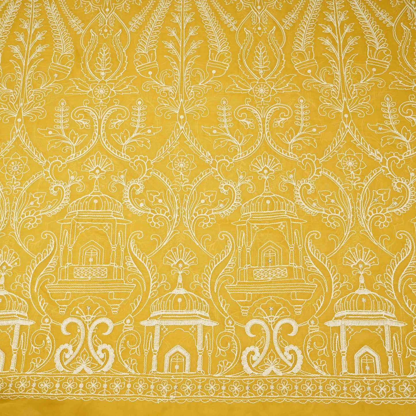 Mustard Traditional Dori Work Organza Fabric VFS-31521
