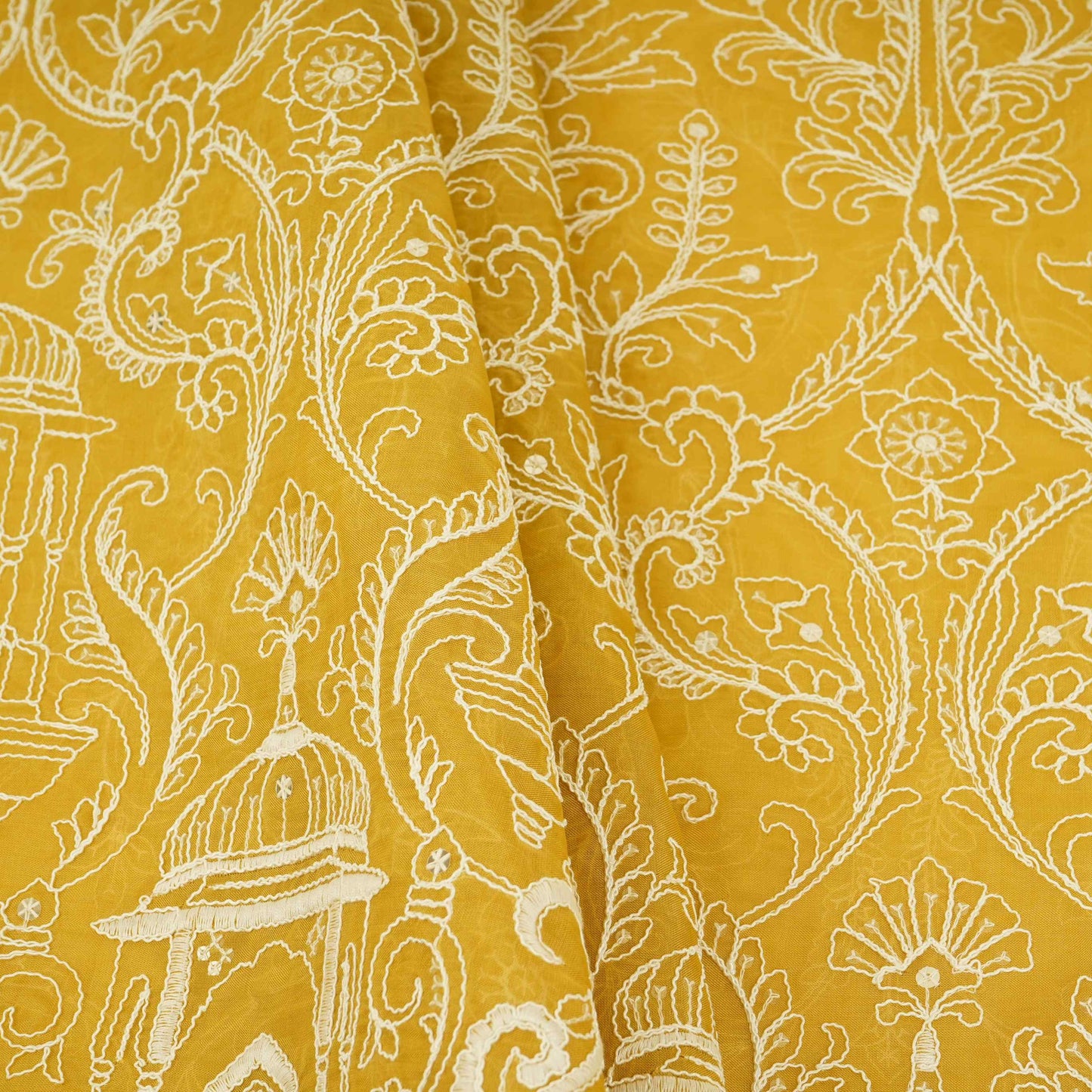 Mustard Traditional Dori Work Organza Fabric VFS-31521