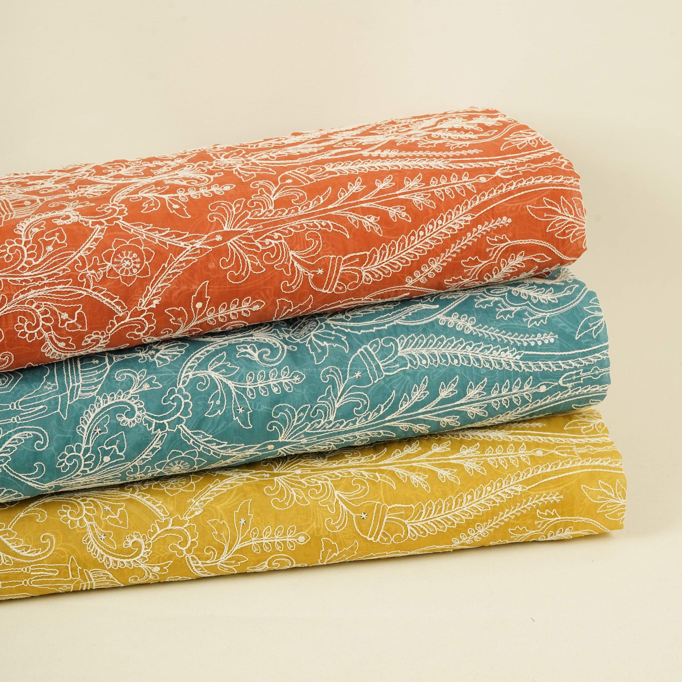 Peacock Blue Traditional Dori Work Organza Fabric VFS-31520 - TradeUNO