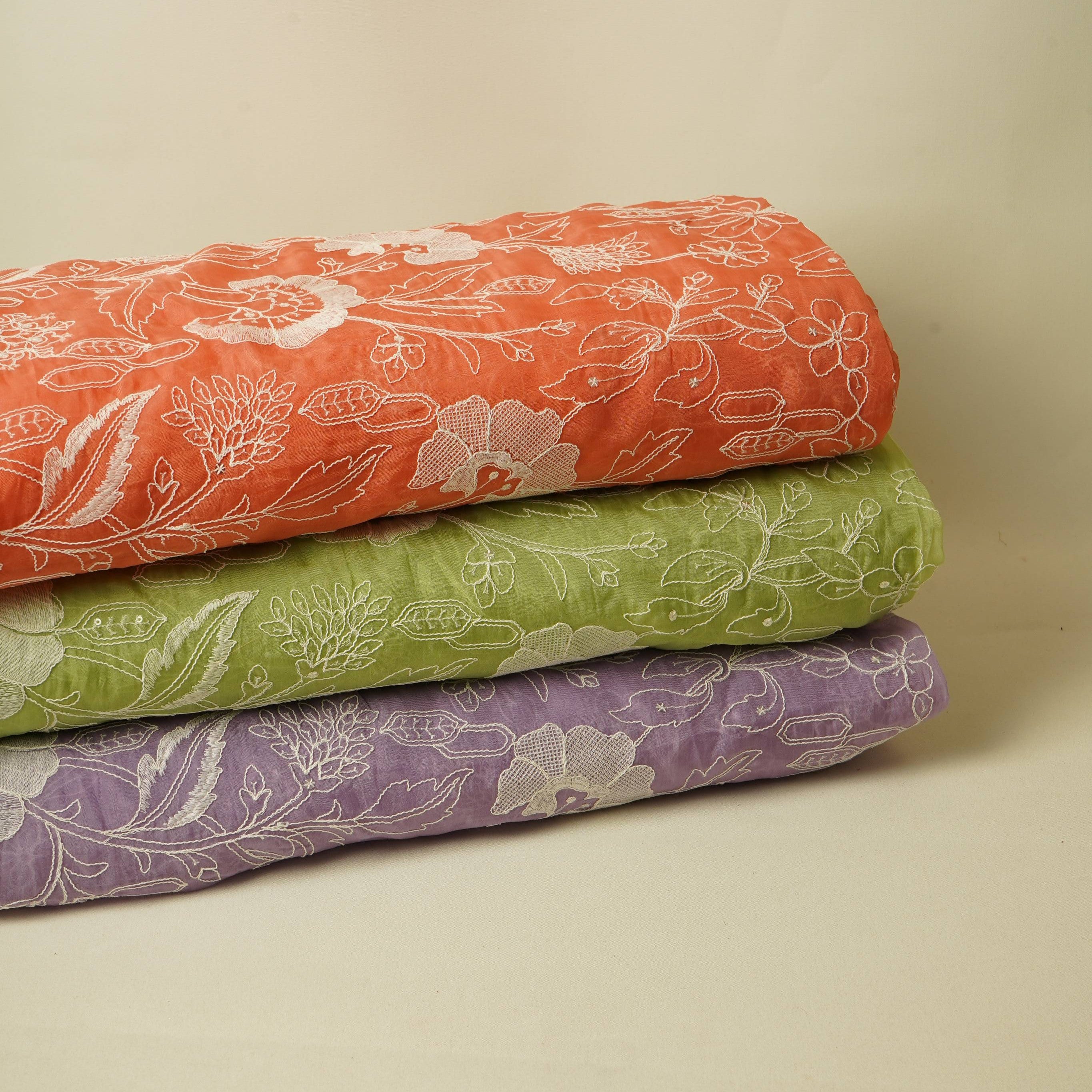 Lavender Chikankari embroidery Organza Fabric VFS-31706 - TradeUNO
