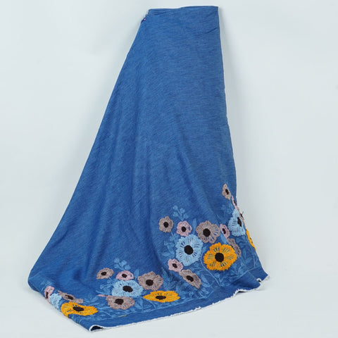 Blue floral embroidery Viscose Denim Fabric SFG-31545