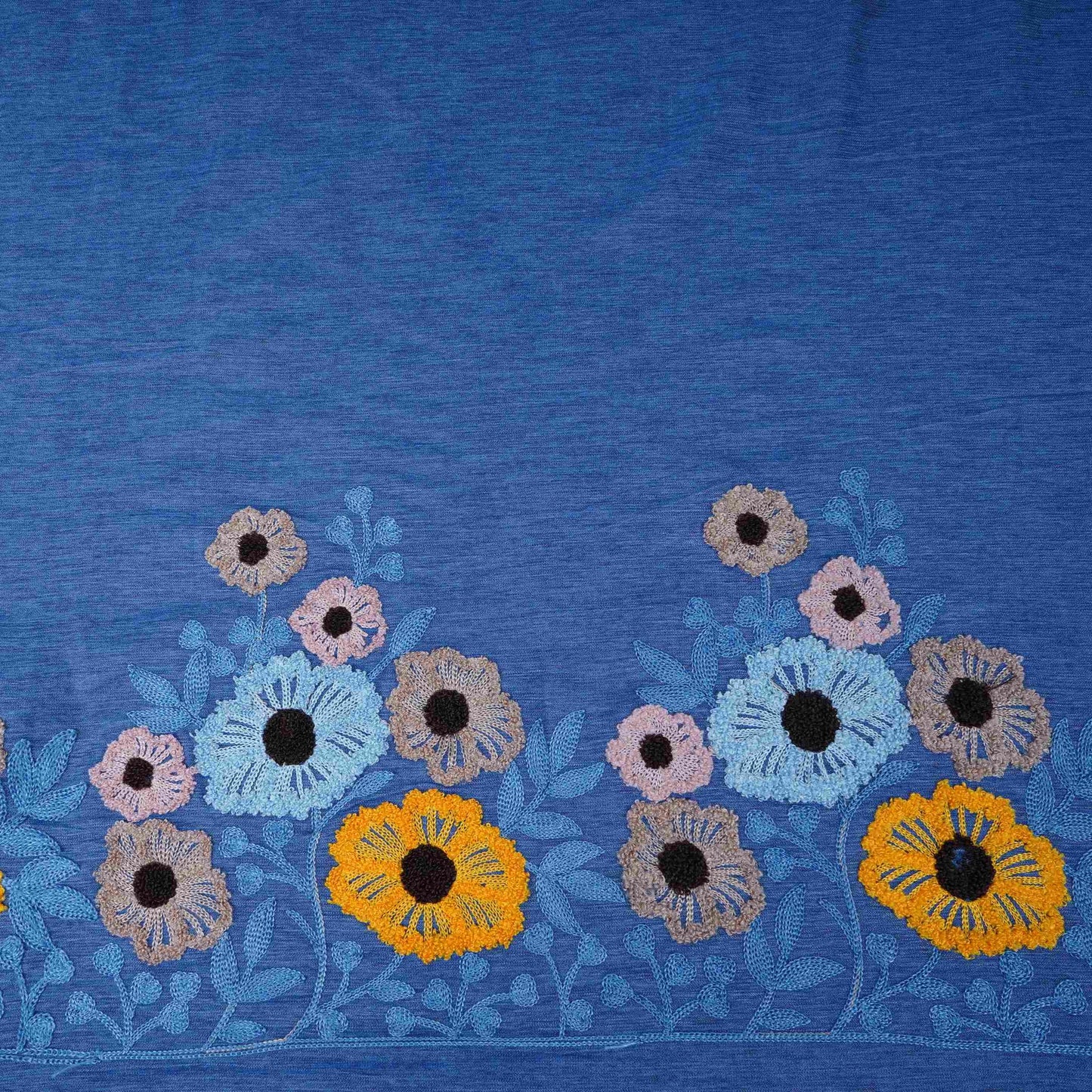 Blue floral embroidery Viscose Denim Fabric SFG-31545