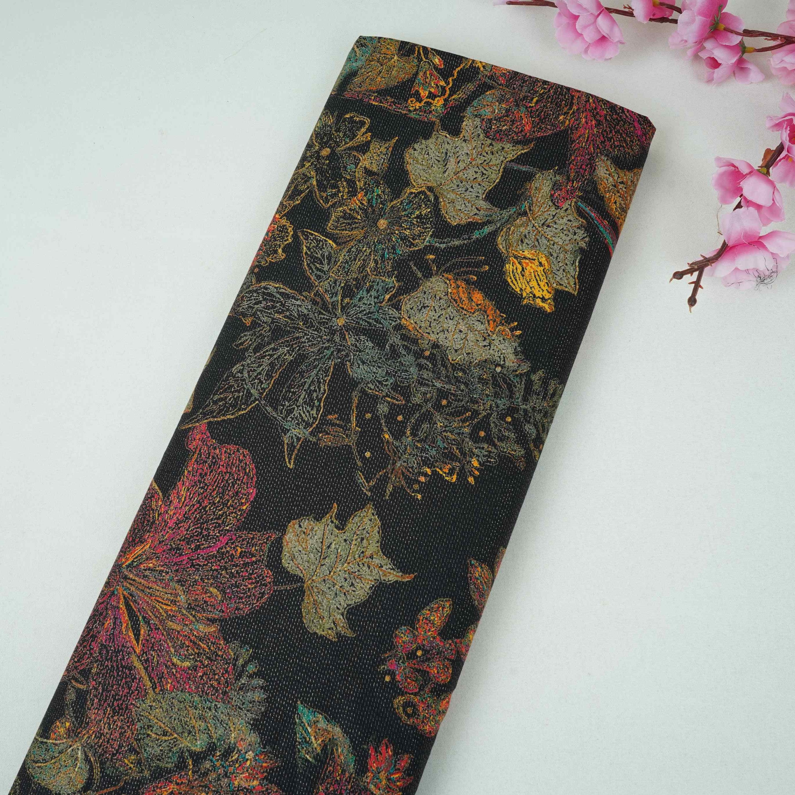 Black Shimmer Big floral print 60s Cotton Fabric PI-31887 - TradeUNO