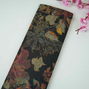 Black Shimmer Big floral print 60s Cotton Fabric PI-31887 - TradeUNO