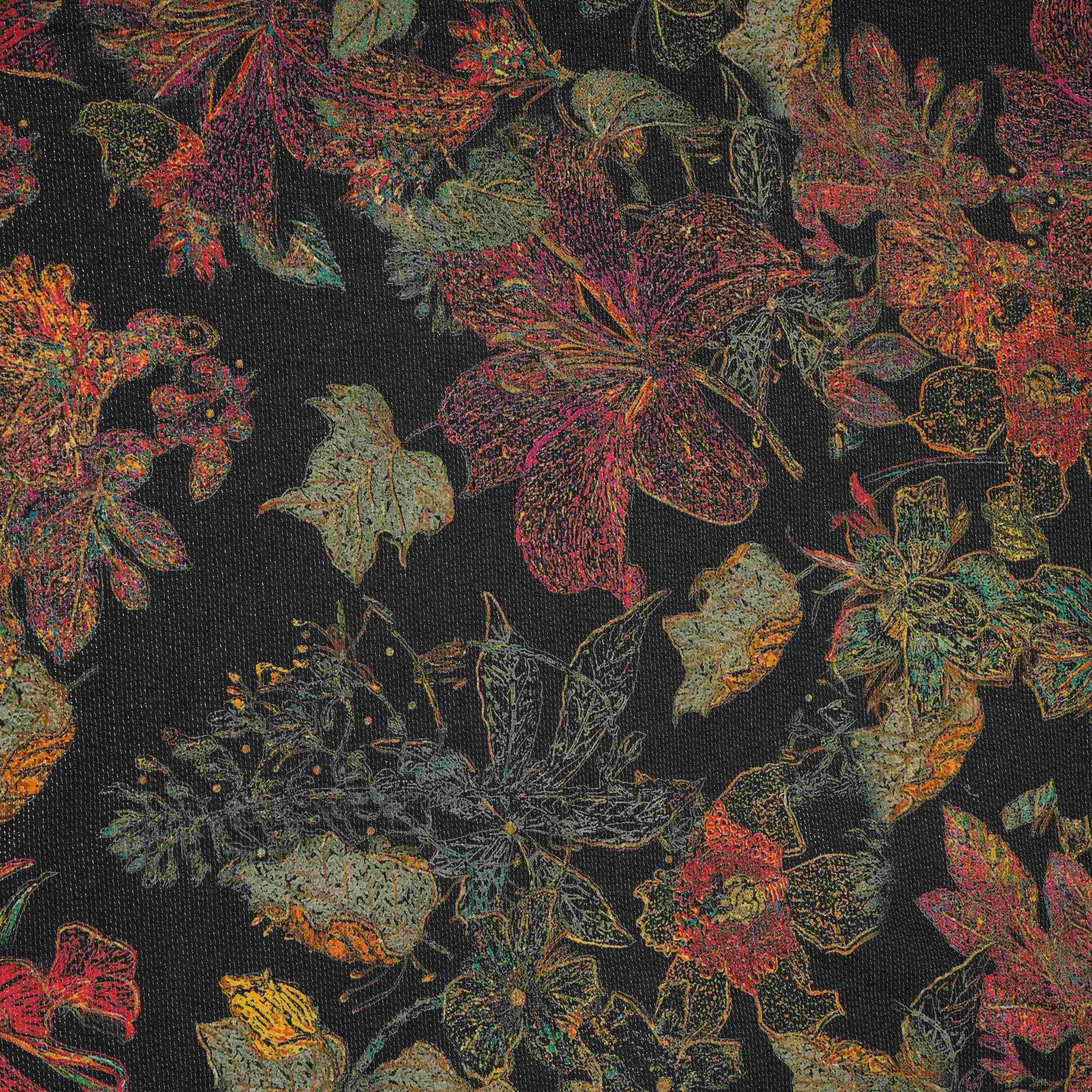 Black Shimmer Big floral print 60s Cotton Fabric PI-31887 - TradeUNO