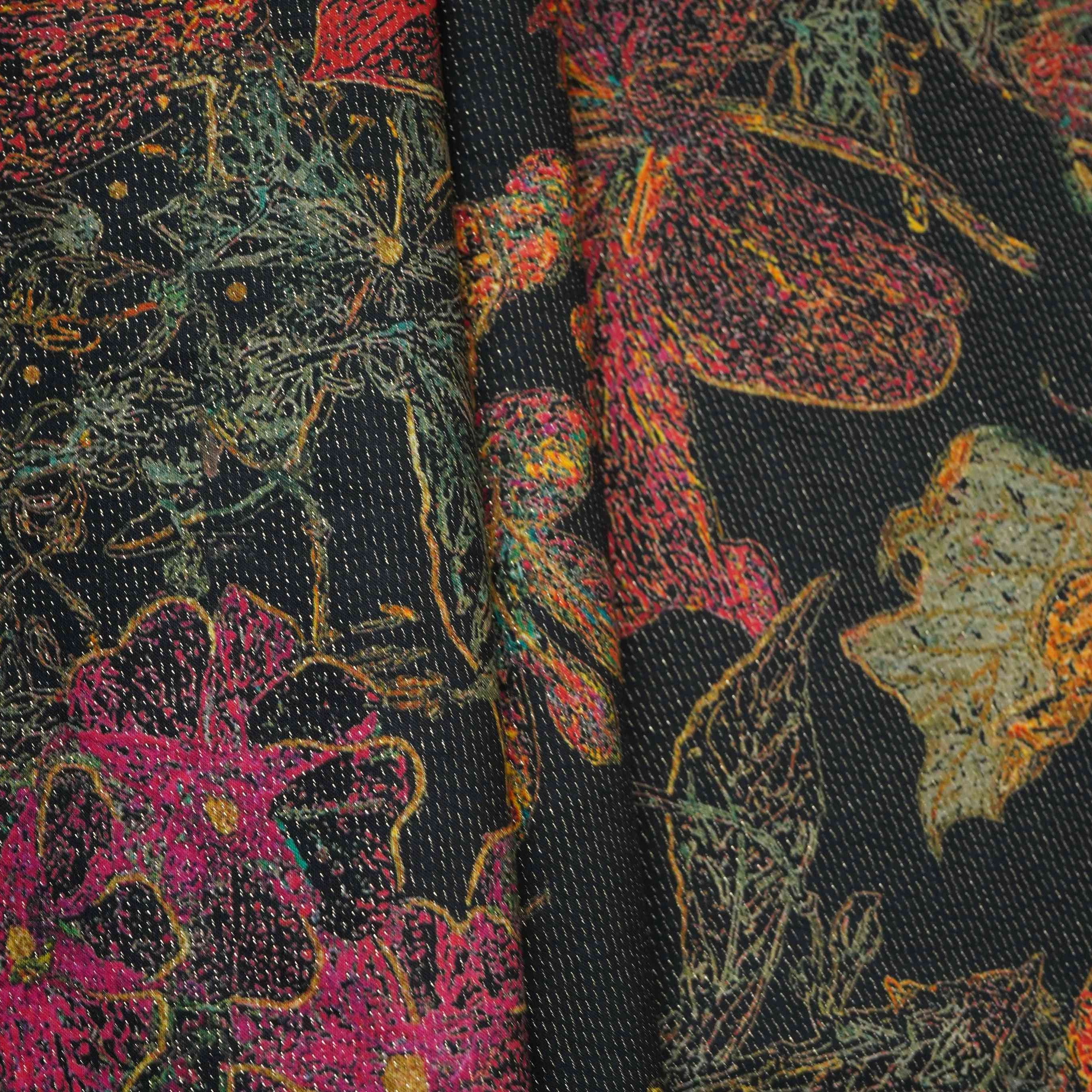 Black Shimmer Big floral print 60s Cotton Fabric PI-31887 - TradeUNO