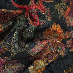 Black Shimmer Big floral print 60s Cotton Fabric PI-31887 - TradeUNO