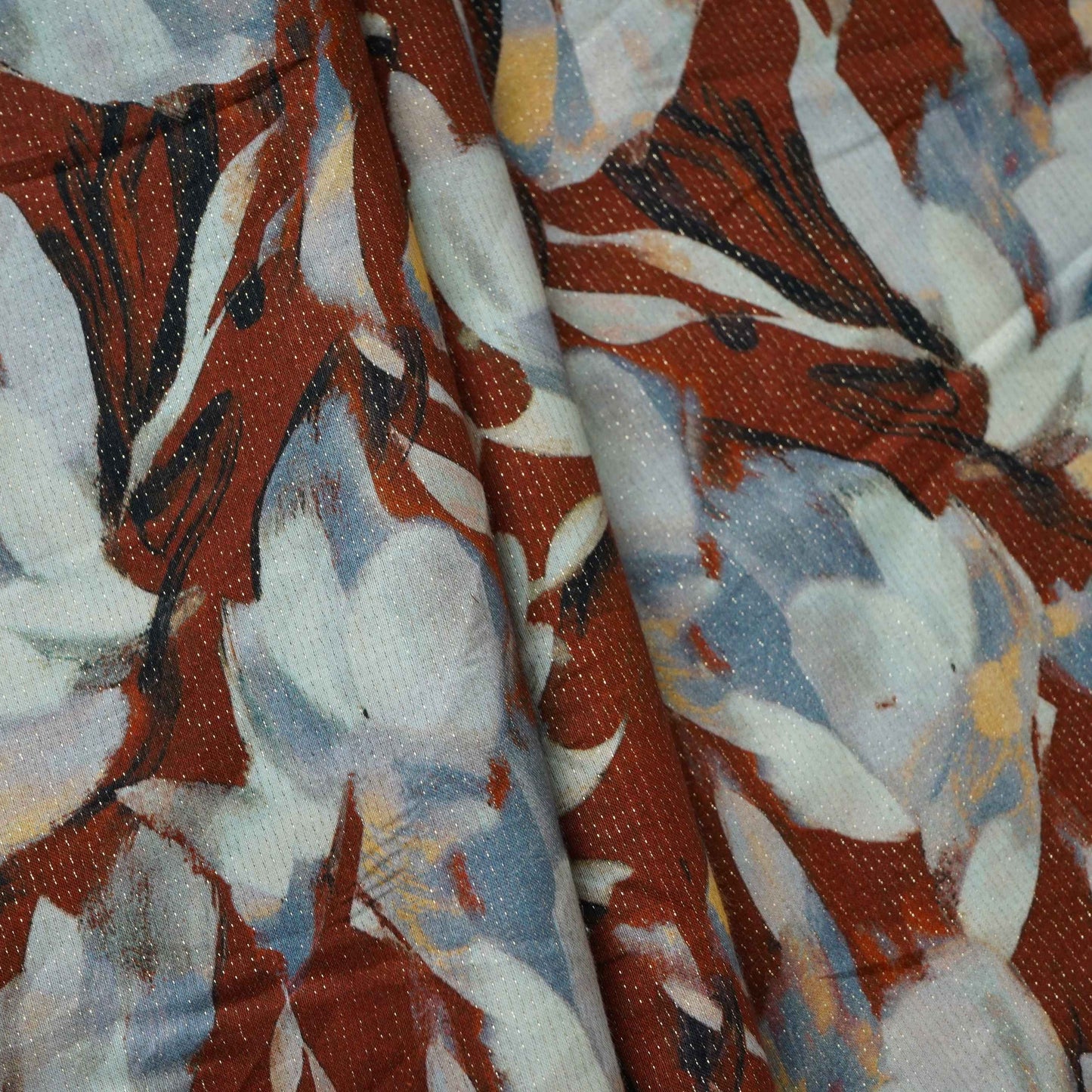Brown Shimmer floral print 60s Cotton Fabric PI-31889