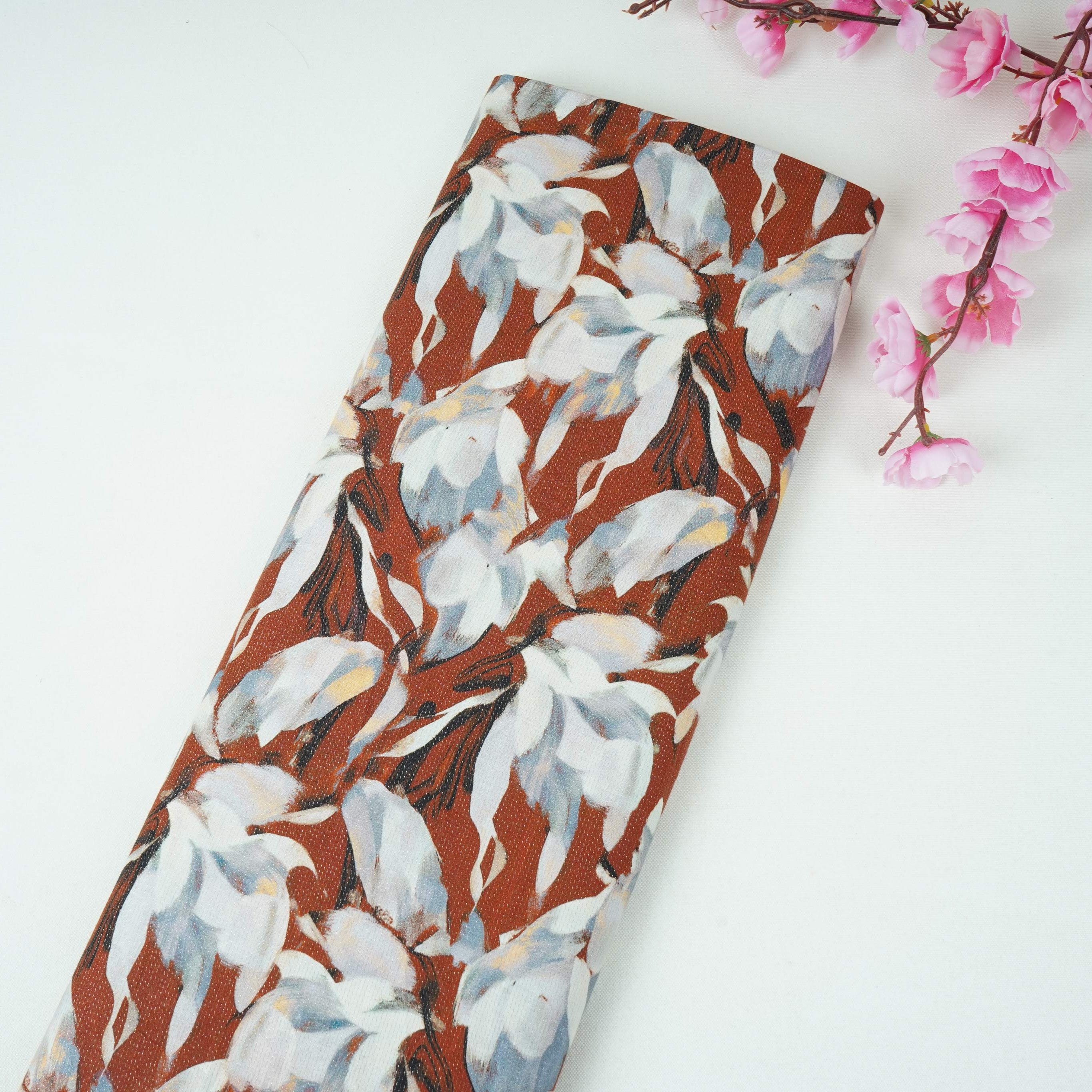 Brown Shimmer floral print 60s Cotton Fabric PI-31889 - TradeUNO