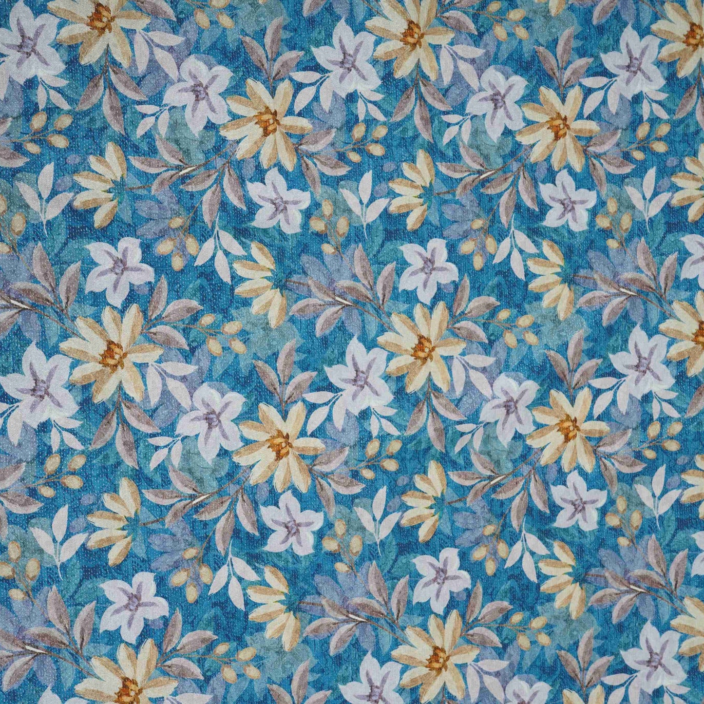 Royal Blue Shimmer floral print 60s Cotton Fabric PI-31876