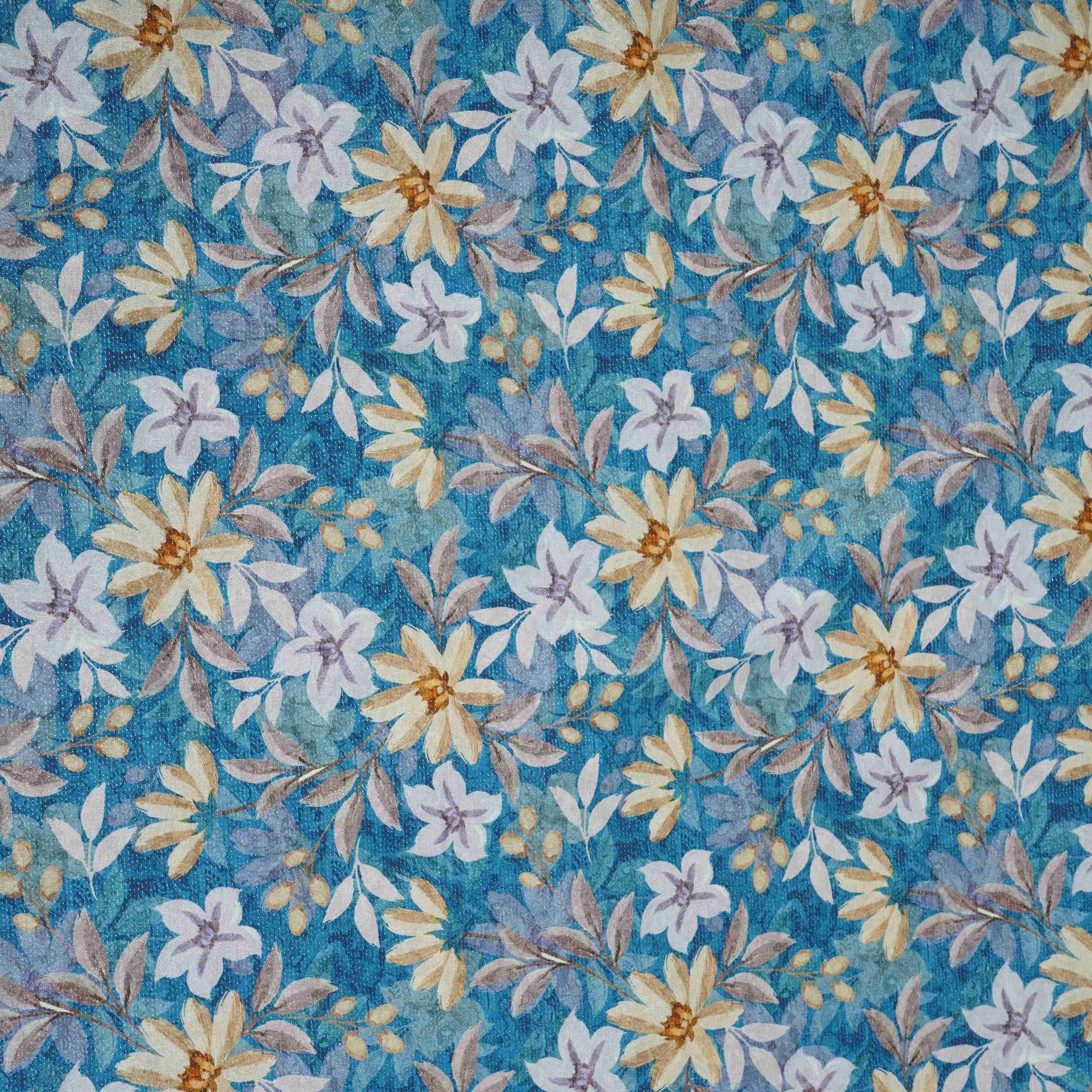 Royal Blue Shimmer floral print 60s Cotton Fabric PI-31876 - TradeUNO