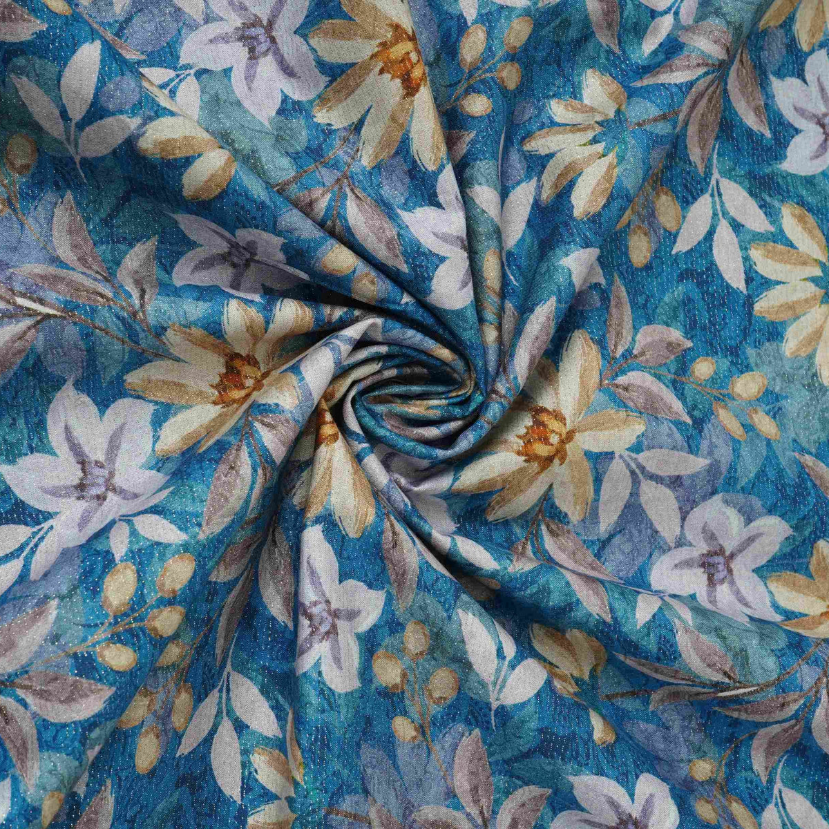 Royal Blue Shimmer floral print 60s Cotton Fabric PI-31876 - TradeUNO