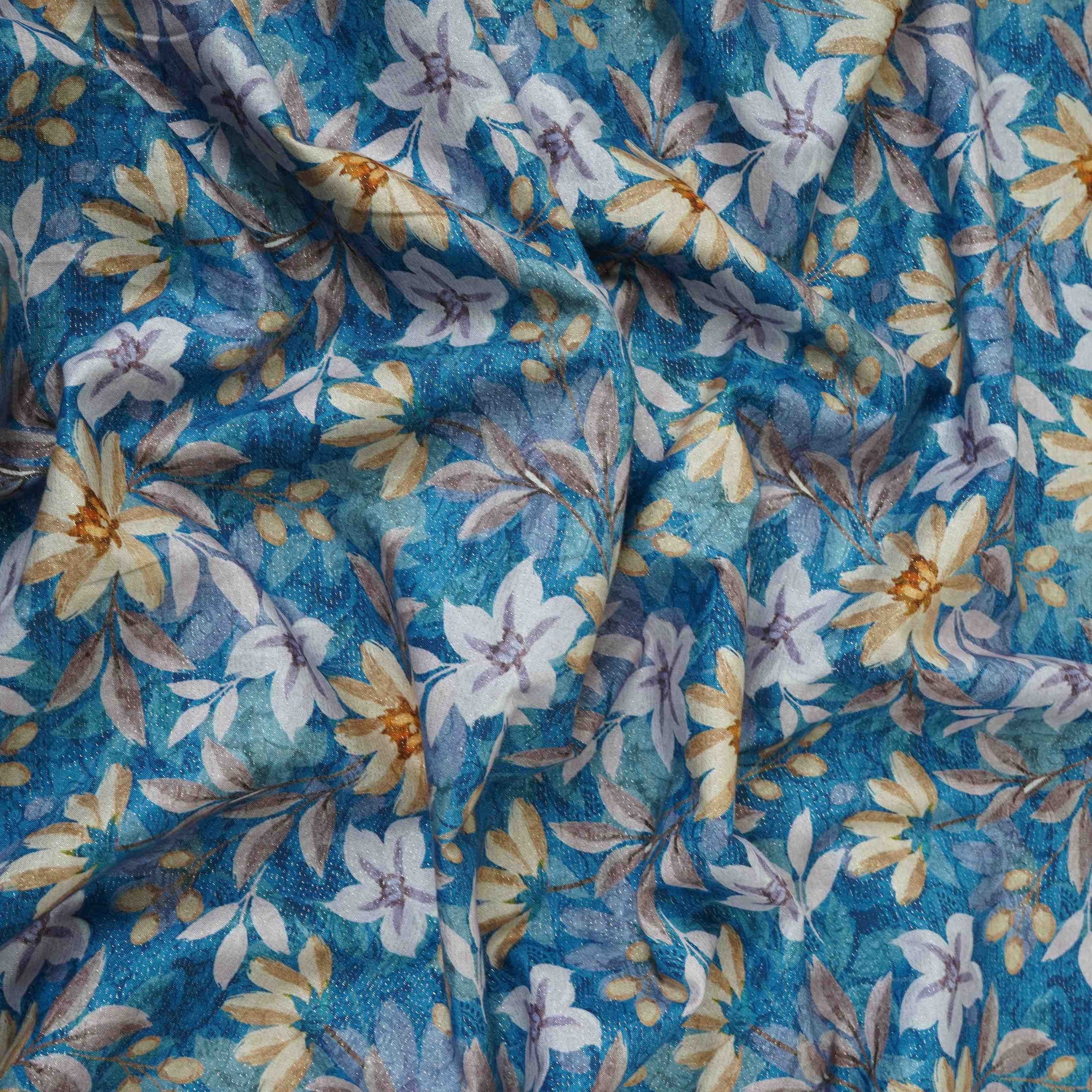 Royal Blue Shimmer floral print 60s Cotton Fabric PI-31876 - TradeUNO