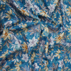 Royal Blue Shimmer floral print 60s Cotton Fabric PI-31876 - TradeUNO
