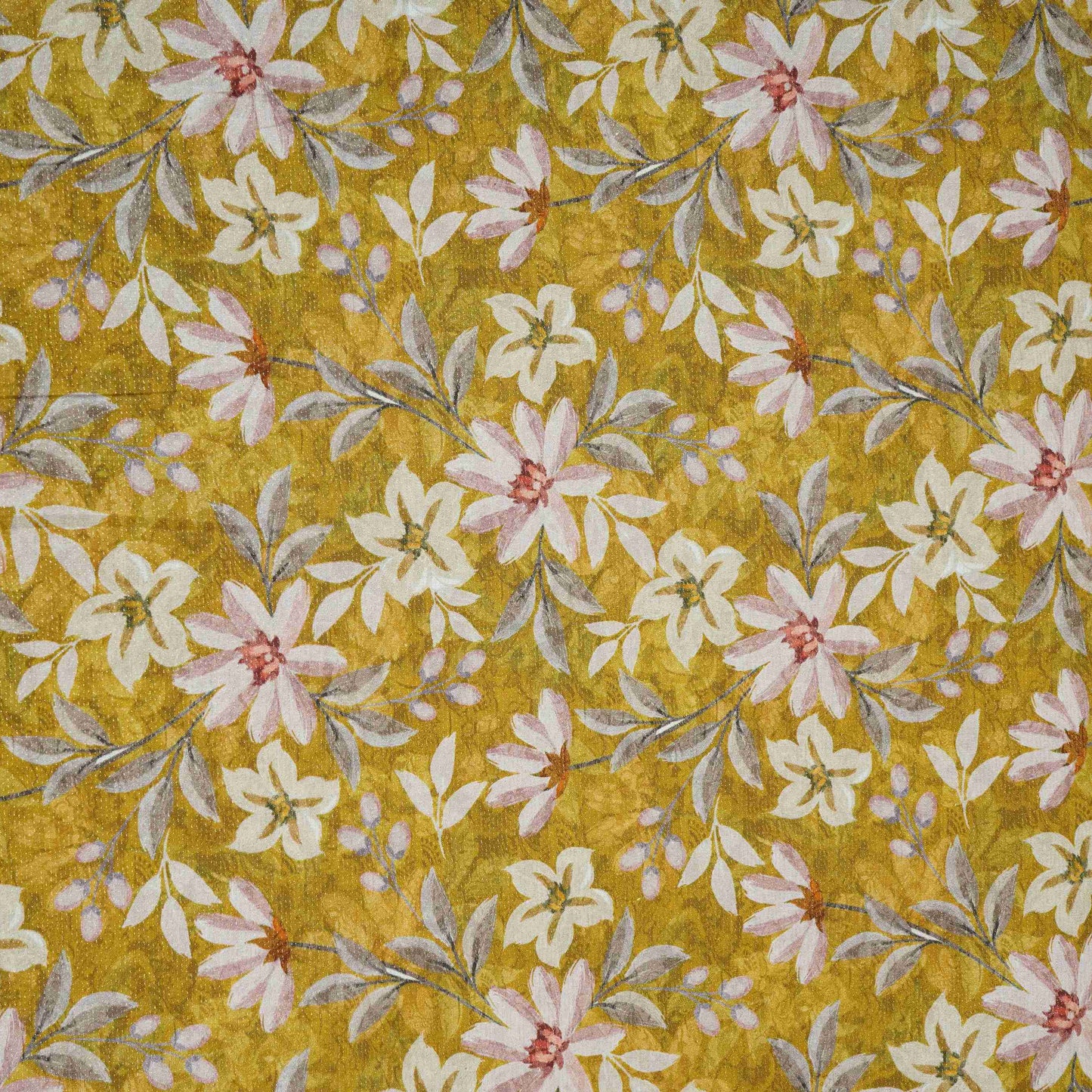 Mustard Shimmer floral print 60s Cotton Fabric PI-31877