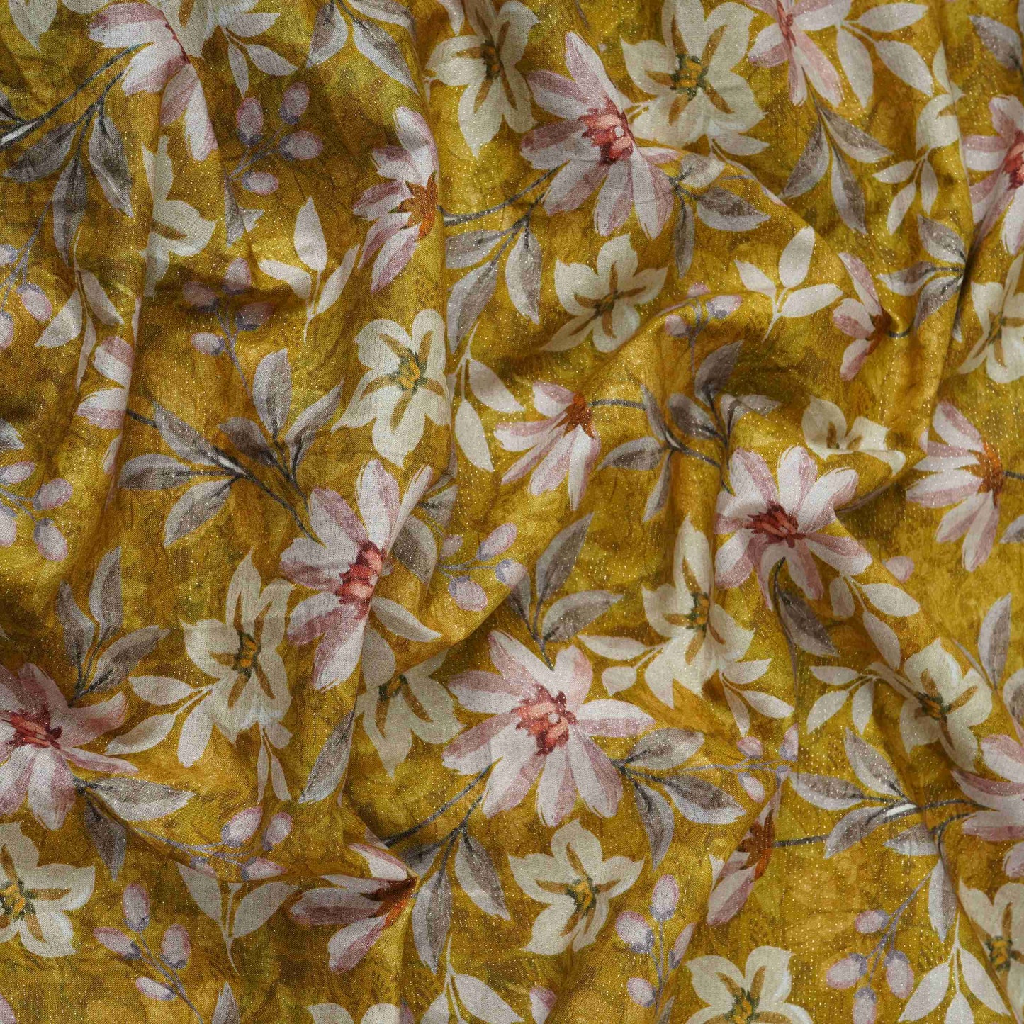 Mustard Shimmer floral print 60s Cotton Fabric PI-31877