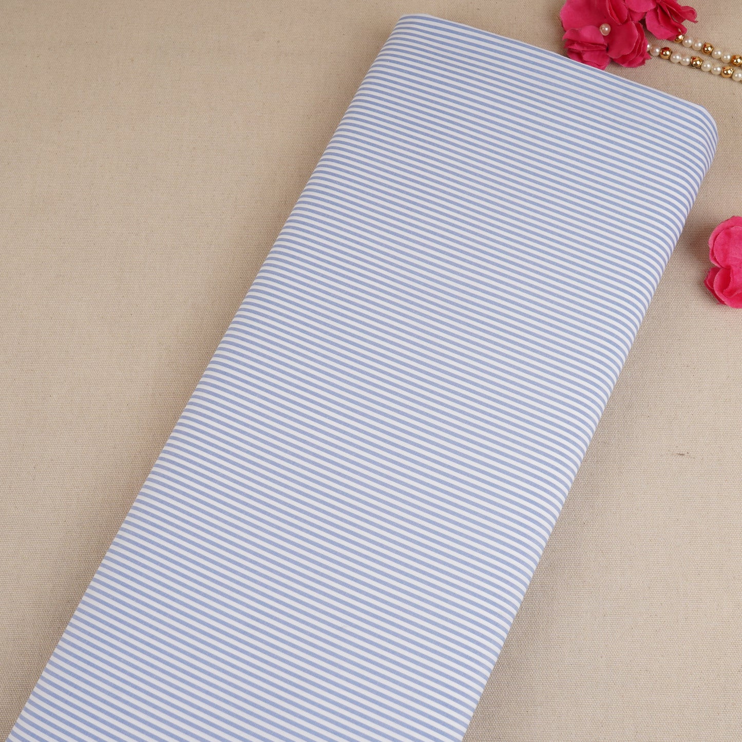 Light Blue & White Stripes Print Poplin Fabric MFM-30139