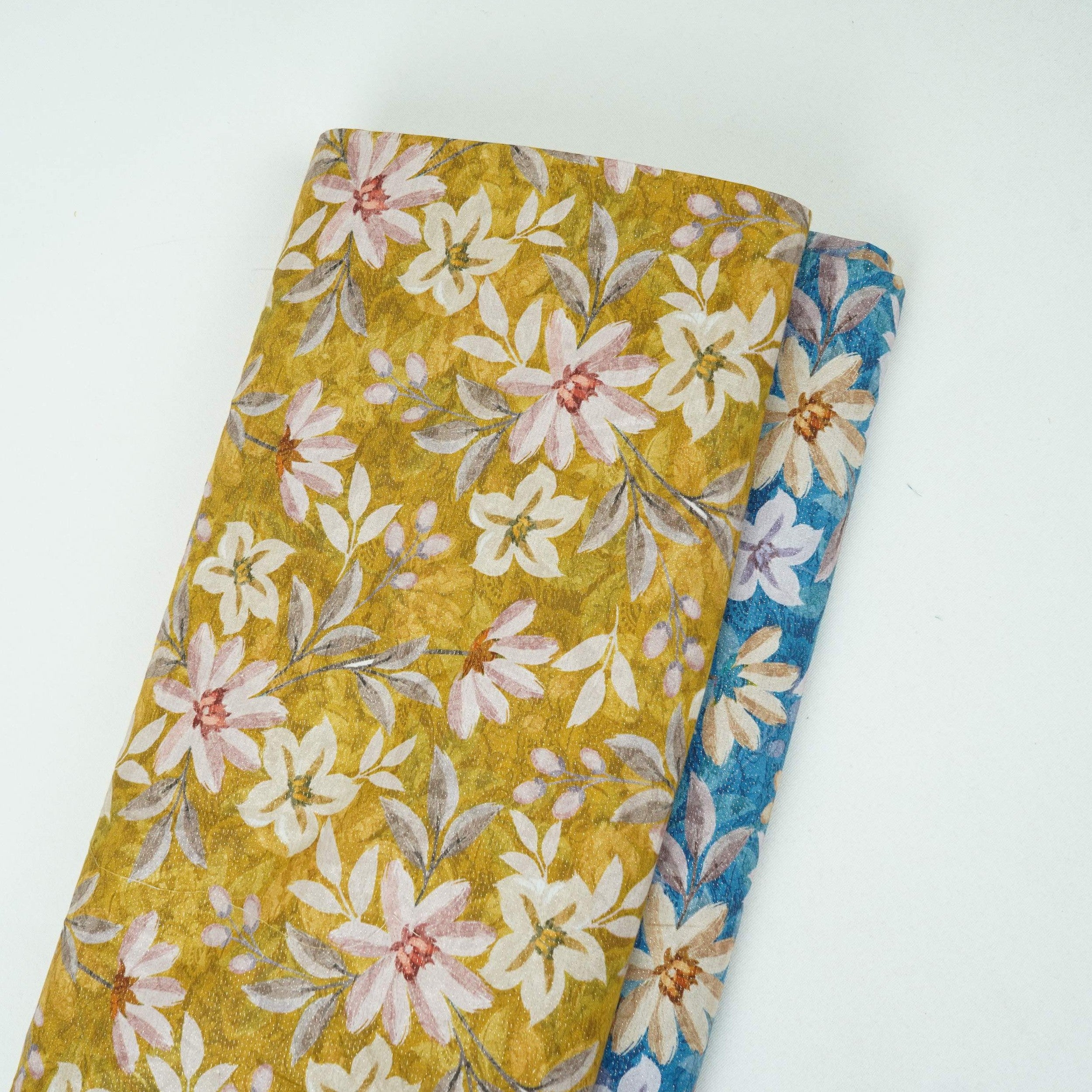 Royal Blue Shimmer floral print 60s Cotton Fabric PI-31876 - TradeUNO