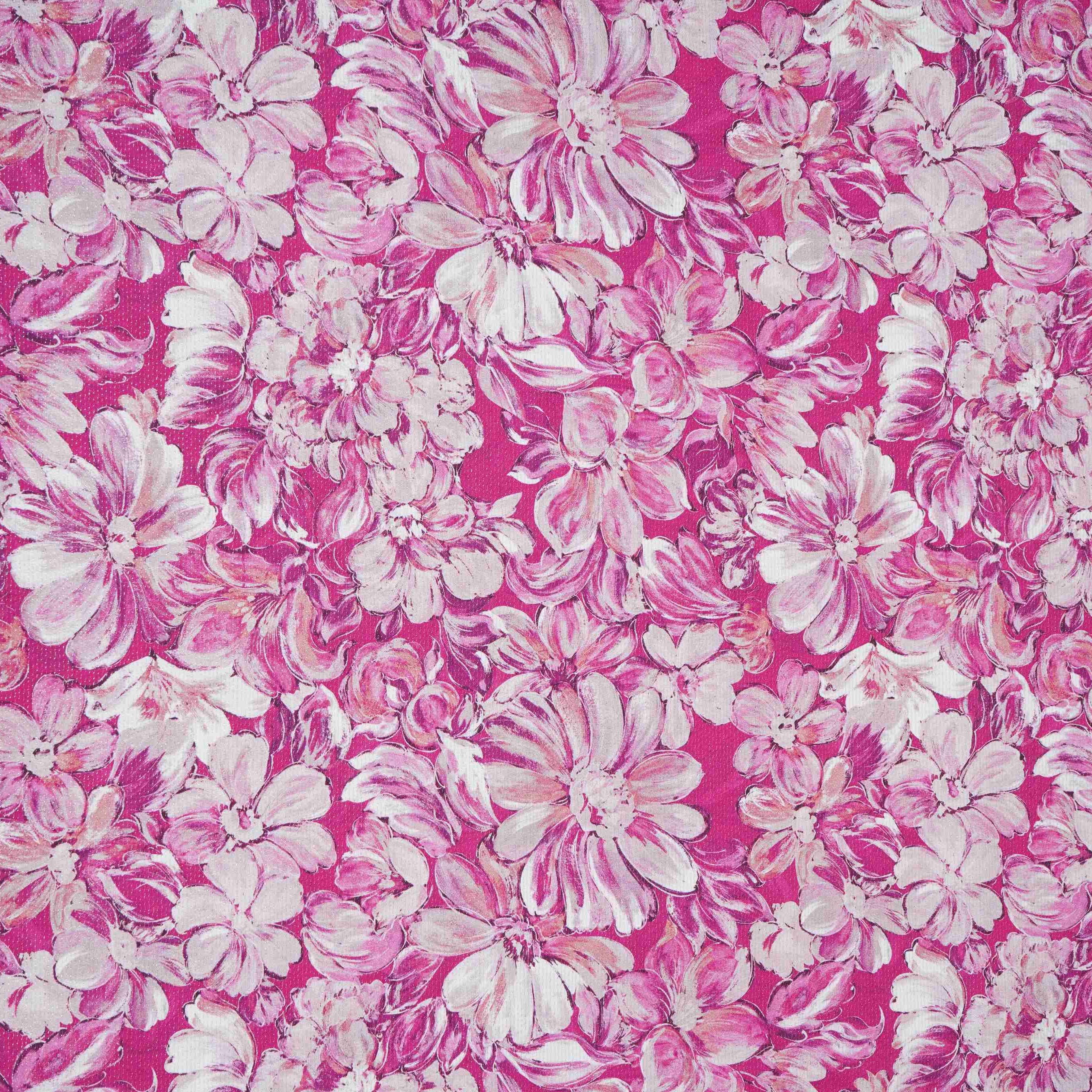 Magenta Pink Shimmer floral print 60s Cotton Fabric PI-31879 - TradeUNO