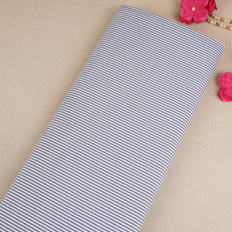 Navy Blue & White Stripes Print Poplin Fabric MFM-30137