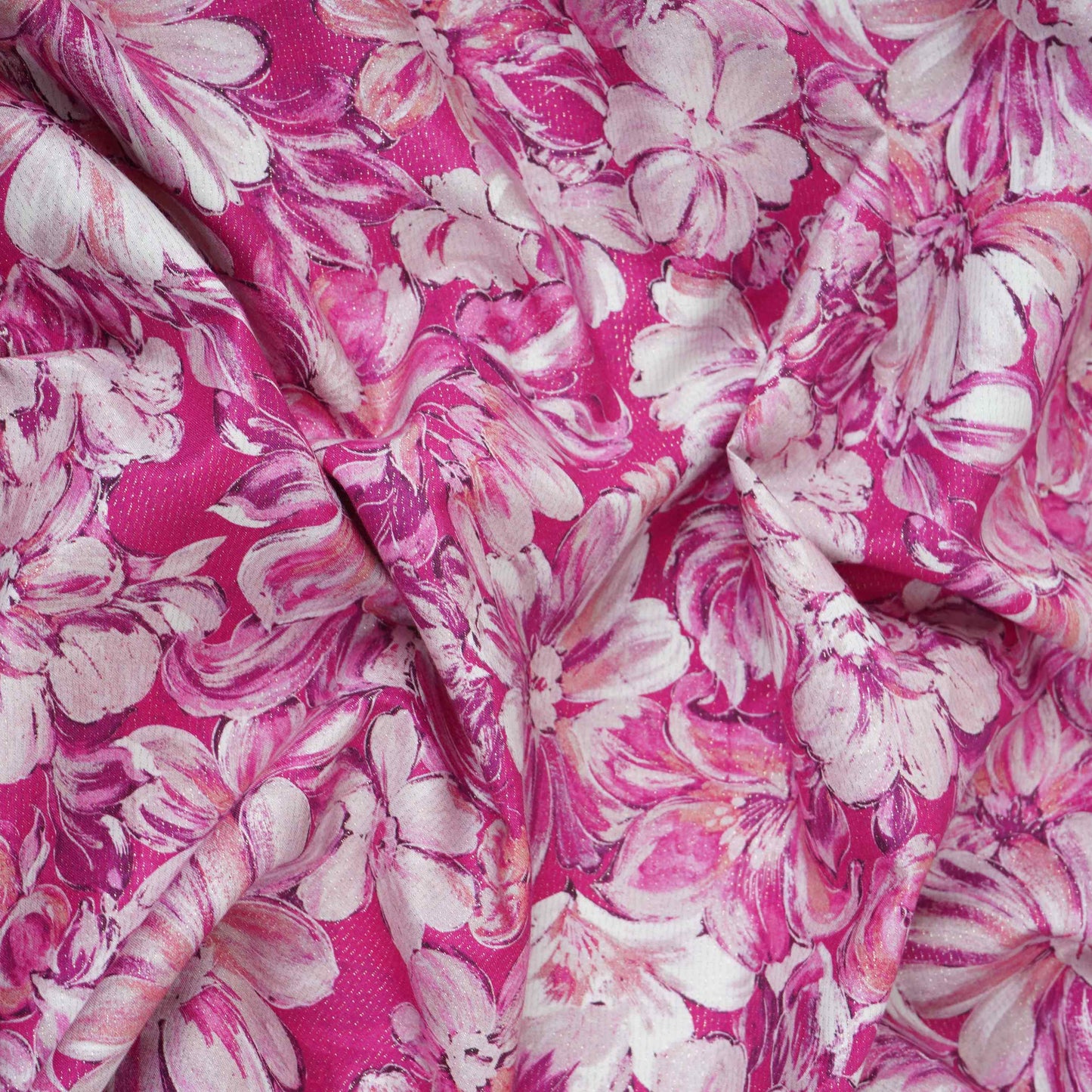 Magenta Pink Shimmer floral print 60s Cotton Fabric PI-31879