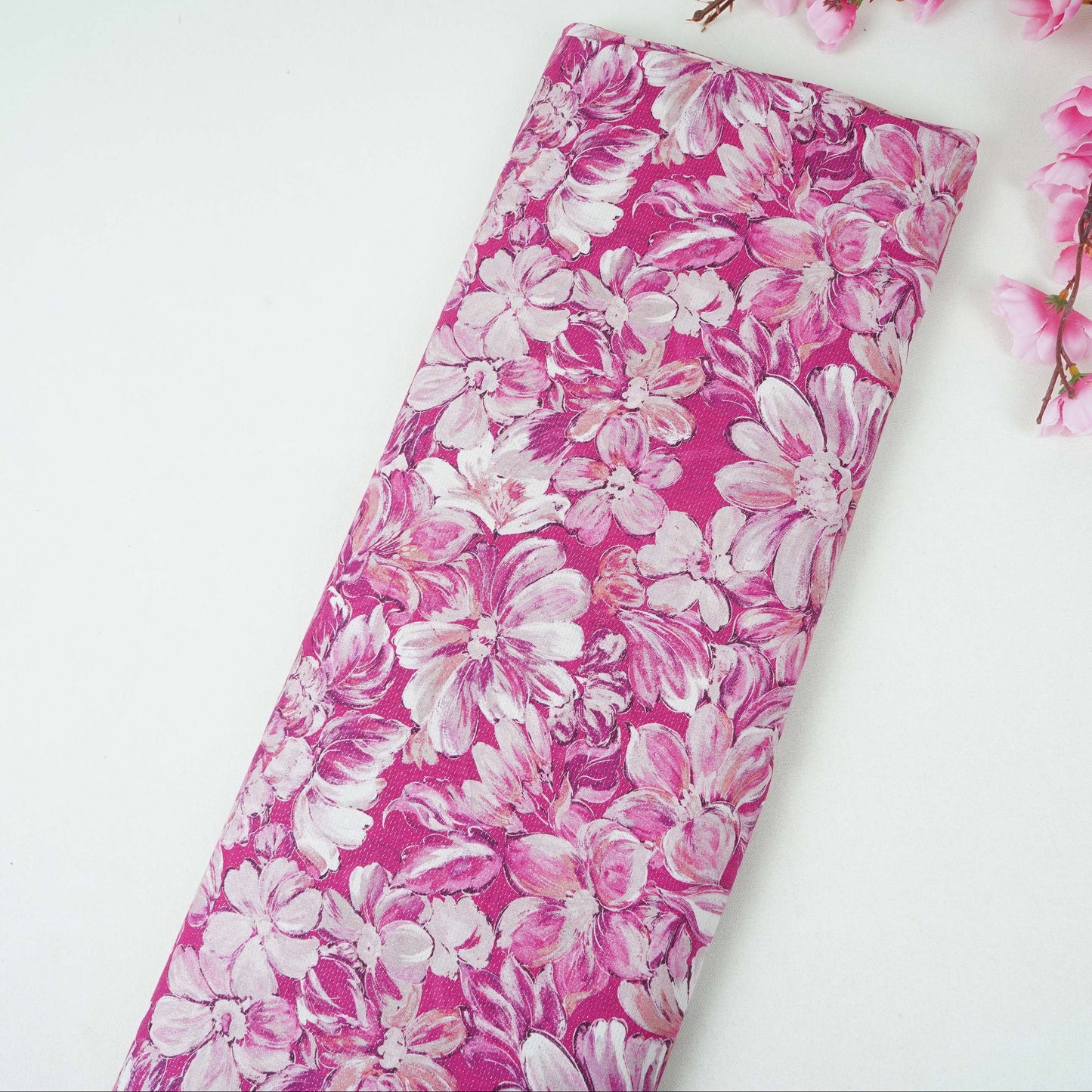 Magenta Pink Shimmer floral print 60s Cotton Fabric PI-31879