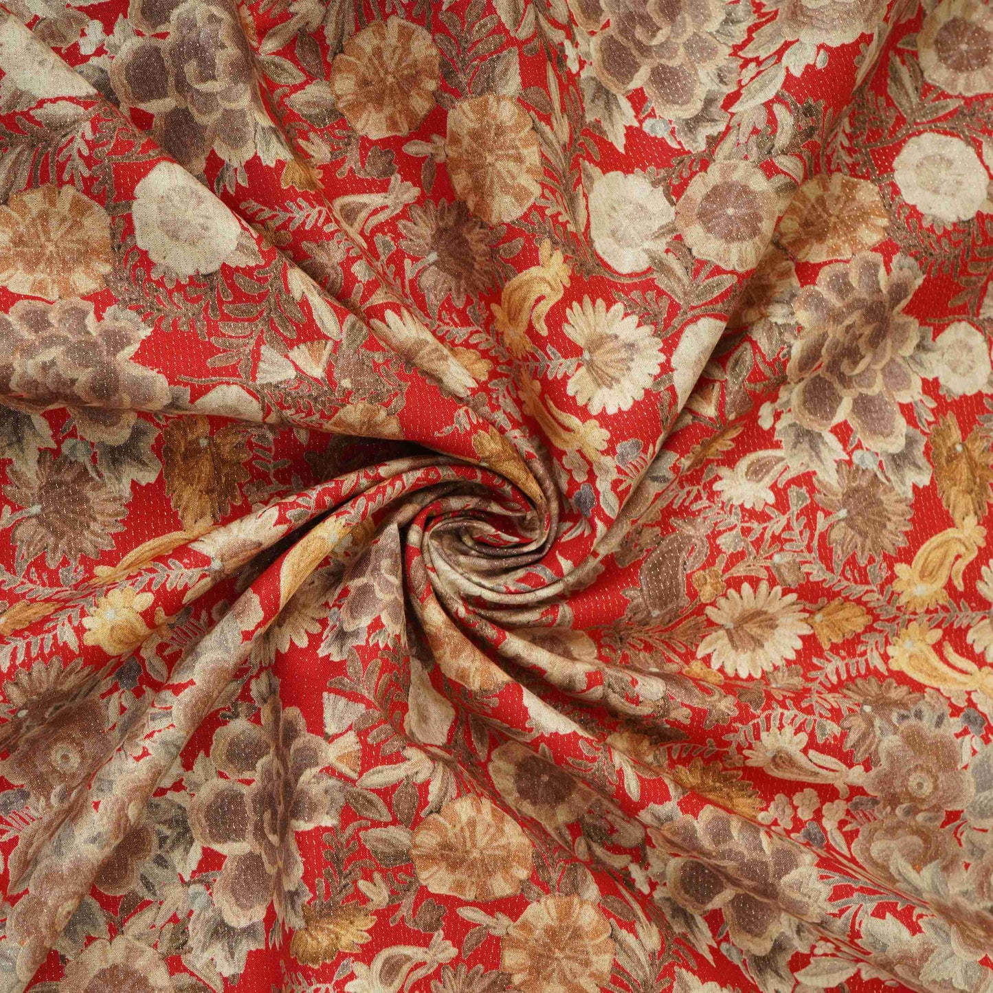 Red Shimmer floral print 60s Cotton Fabric PI-31882