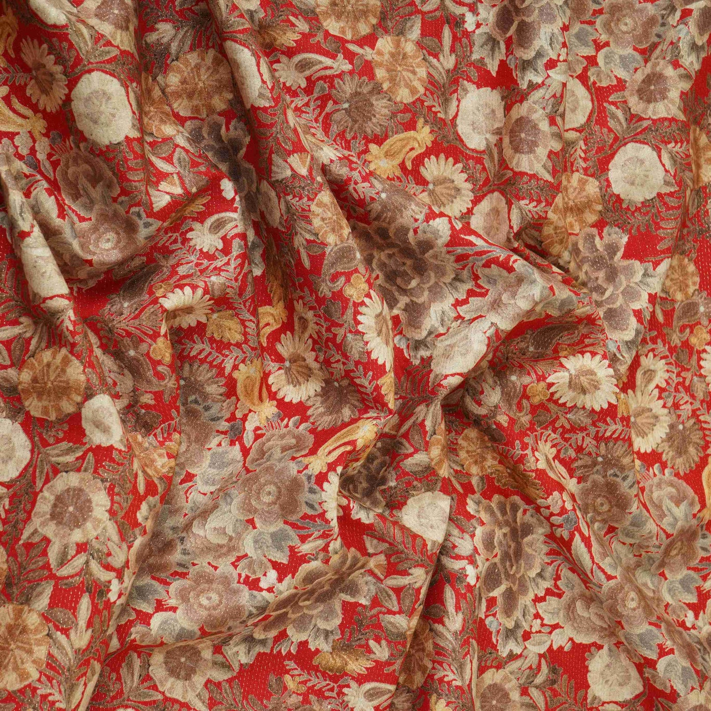 Red Shimmer floral print 60s Cotton Fabric PI-31882